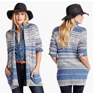 Lucky Brand Blue and Gray Striped Cardigan